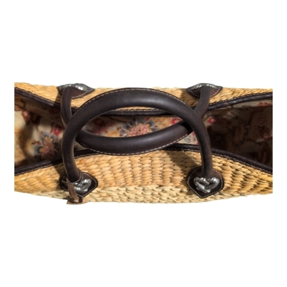 Vintage Brighton Woven Straw Beige & Brown Leather Shoulder Tote Bag - Picture 6 of 11